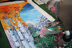 Rab painting in his studio.