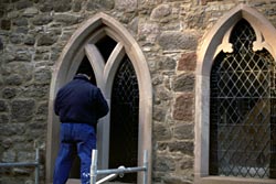 Stobhall Castle - 19th century windows - during installation