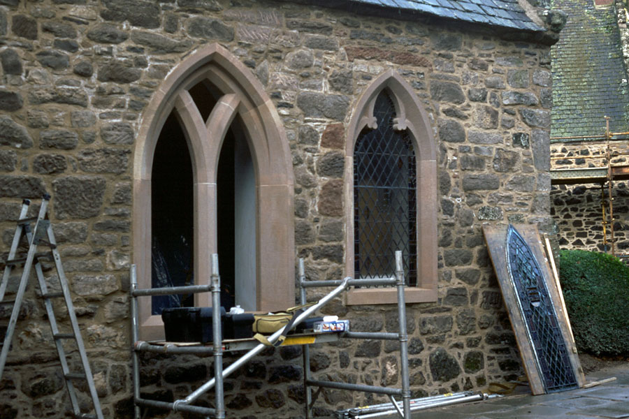 Stobhall Castle - 19th century windows - during installation