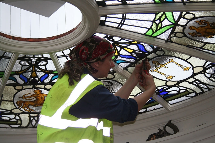 Linda working on roof light